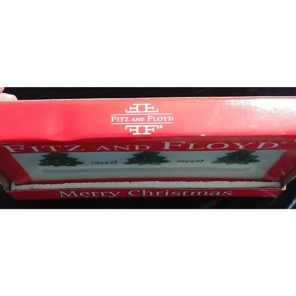NIB Fitz & Floyd Merry Christmas Tree GLASS TRAY 12.5" X7”Serving Plate Platter - Picture 4 of 7